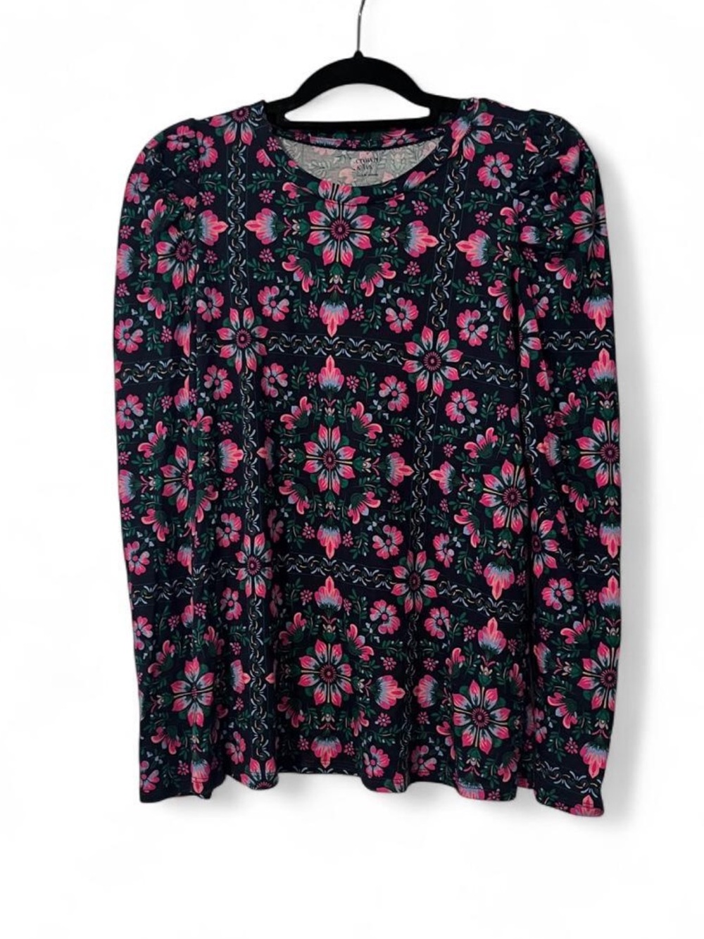 Crown and Ivy Floral Long Sleeve Top - Pink & Navy